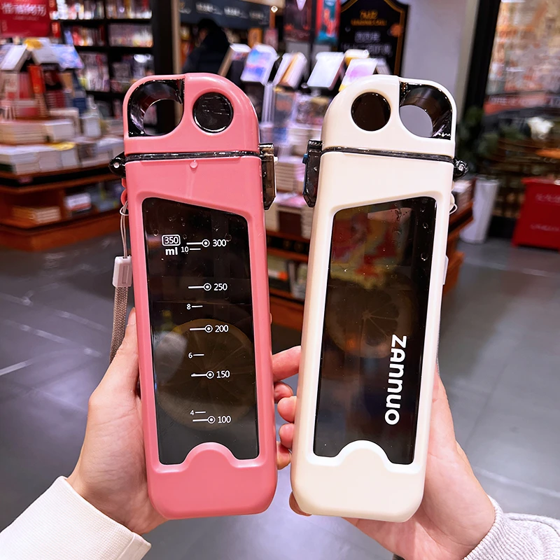 色丽雅夏季创意塑料水杯男女生高颜值防摔方形吸管水杯小学生水壶