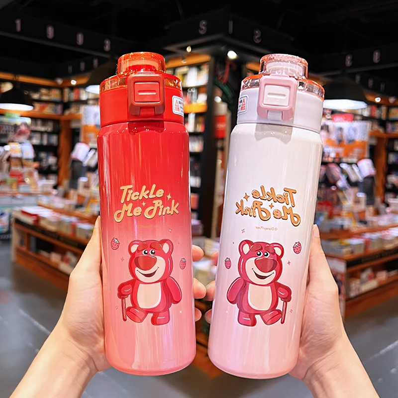 新款草莓熊316不锈钢保温水杯学生便携上学吸管直饮杯车载汽车杯