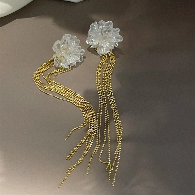 铜合金亚克力耳饰 E-227气质简约甜美轻奢金色流苏花朵耳环