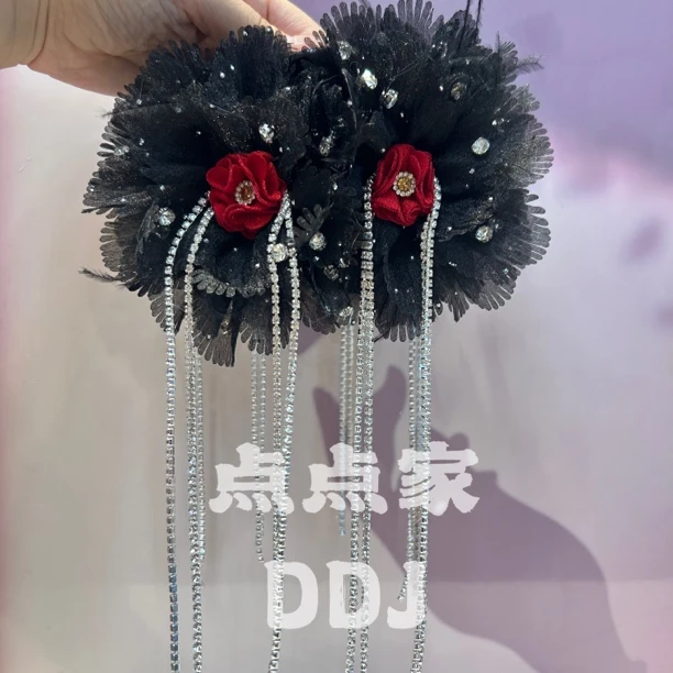 【星韵】轻奢简约重工流苏满钻花朵抓夹发夹