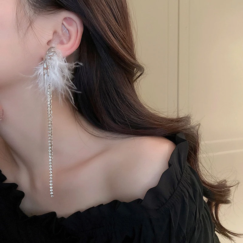 铜合金羽毛耳饰 E-8气质仙气温柔个性羽毛蝴蝶耳坠耳环