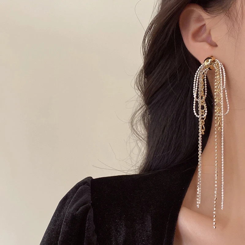 铜合金耳饰 E-97个性时尚气质长款多层流苏耳环
