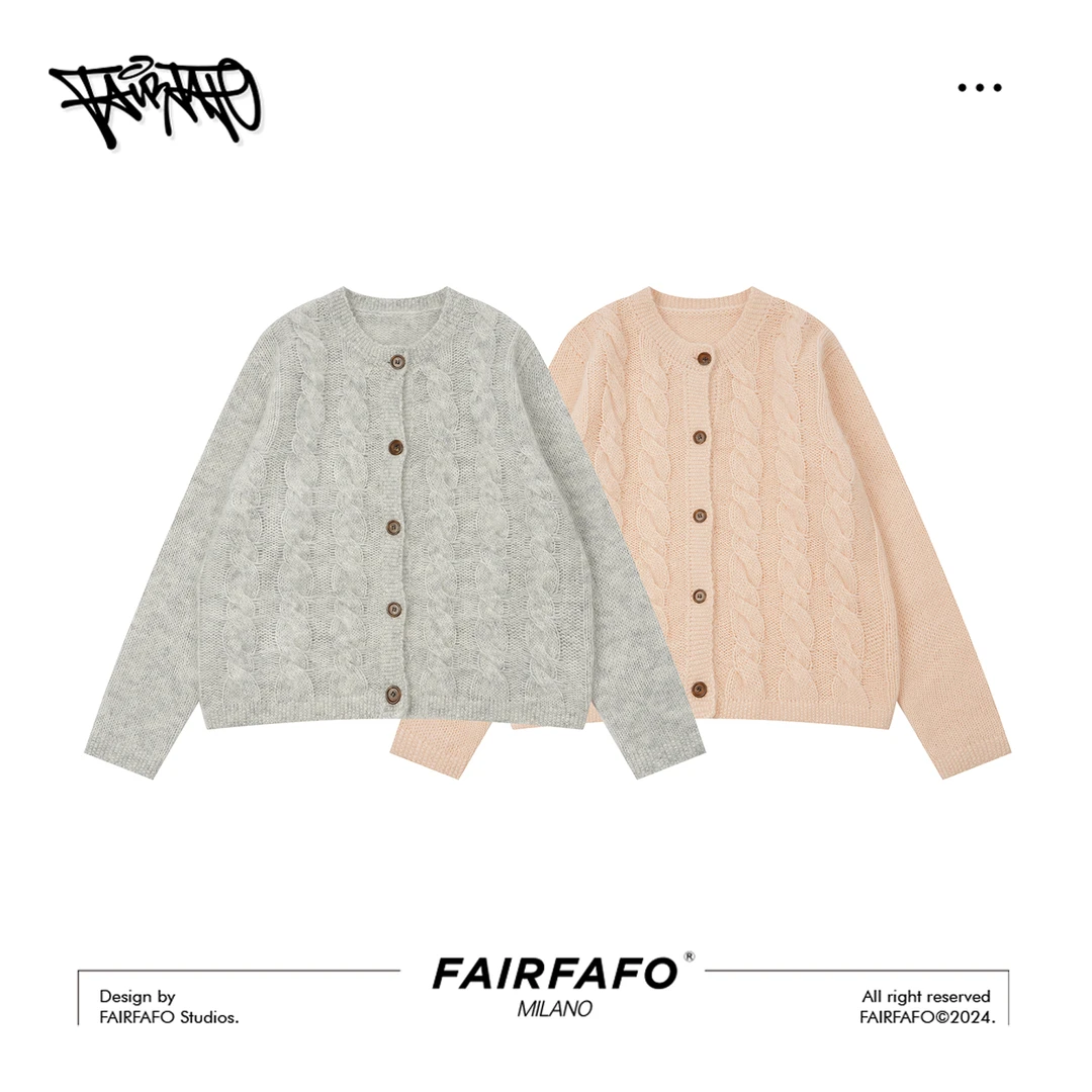 FAIRFAFO林肉肉【小众设计感绞花开衫】MK24MY797休闲宽松针织开衫