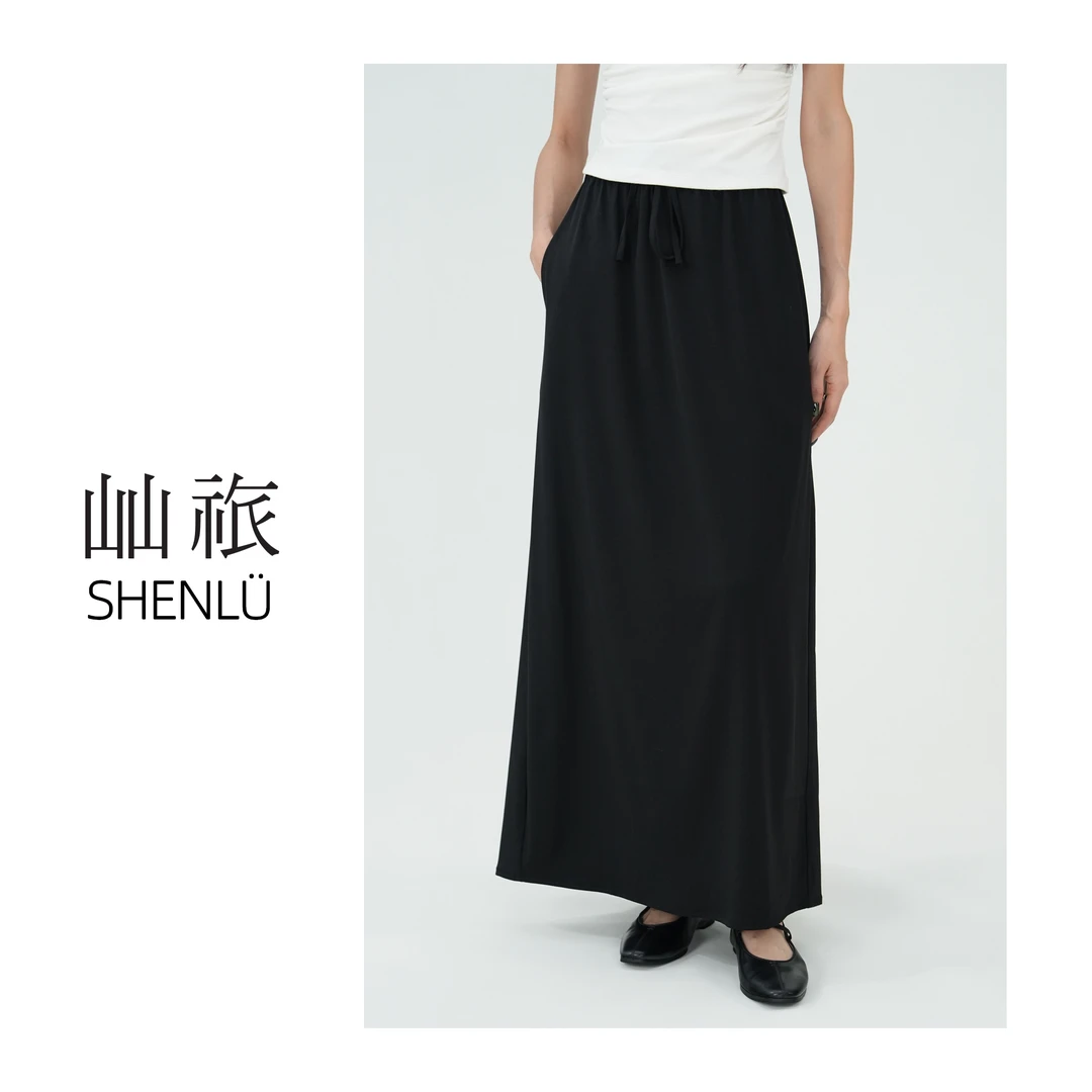 屾祣SHENLÜ  15%天丝 轻垂凉凉裙 修身直筒 松紧腰黑色半身裙