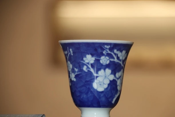 晓芳窑 早期青花冰梅仰钟杯陶瓷纯手工主人杯手绘龙纹柴窑釉里红
