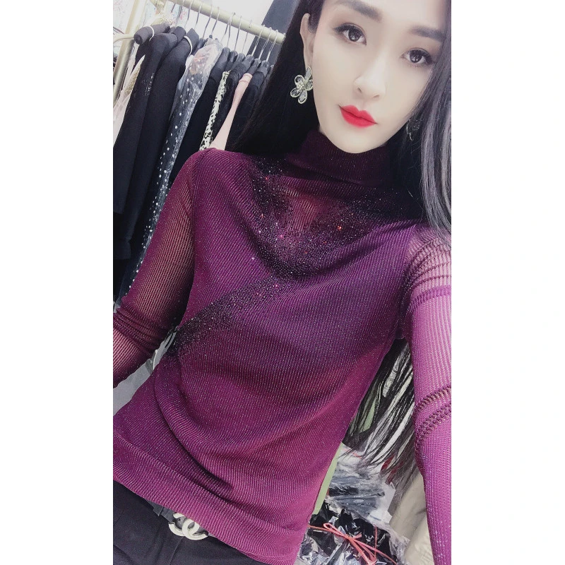 秋冬新款加绒高领长袖T恤女欧货修身洋气蕾丝百搭打底衫内搭上衣