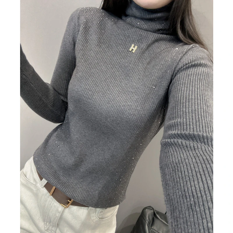 秋冬款堆堆领毛衣长袖女欧洲站气质修身内搭高领打底衫针织衫上衣