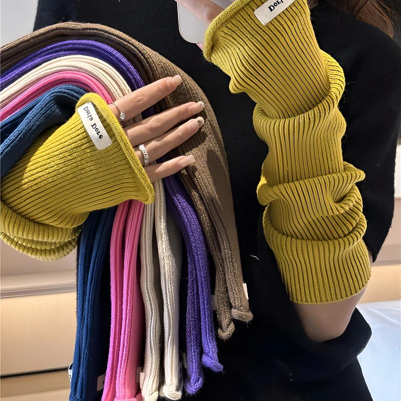 2024新款针织袖套女毛线长款百搭韩版堆堆手套时尚简约学生手臂套