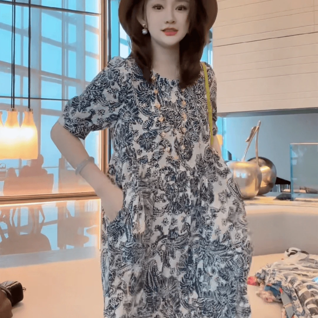 【丝芙玉禄】（E898）+100真丝双绉复古新中式连衣裙桑蚕丝女装连衣裙