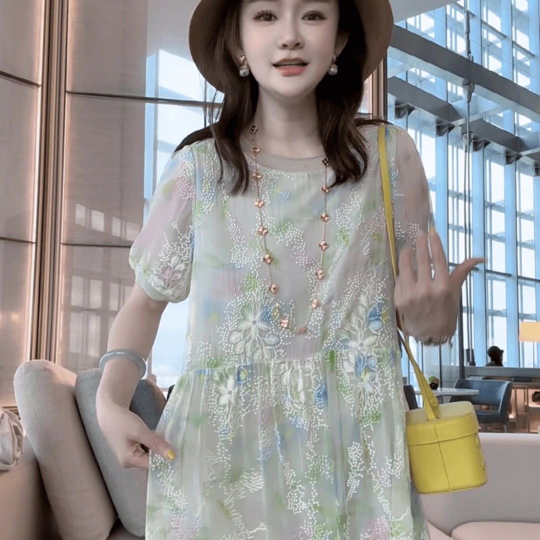 【深圳南油】【E759】2024新款重工提花刺绣绣花桑蚕丝女装连衣裙