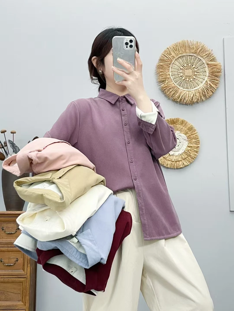 2024新款加绒加厚格子衬衫休闲时尚内搭复古韩系显瘦长袖衬衫038