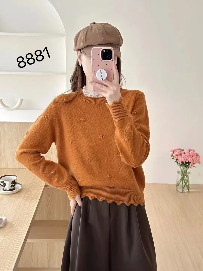 小香风甜美花边减龄珍珠毛衣百搭柔软