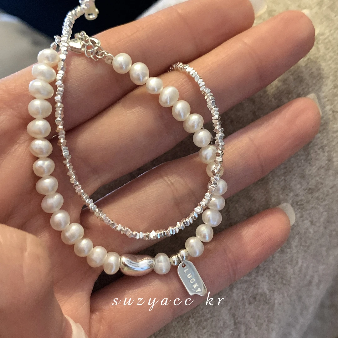 Suzyacc Kr 925银手链 ins简约气质百搭碎银子珠珠手链C2025