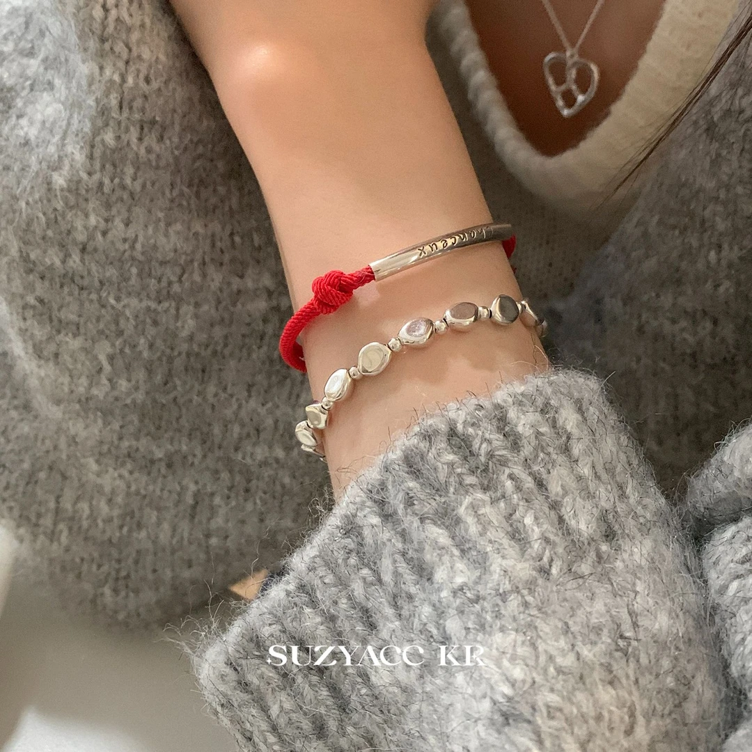 Suzyacc Kr 925银手链 新年款纯银石头百搭手链小众简约C2134