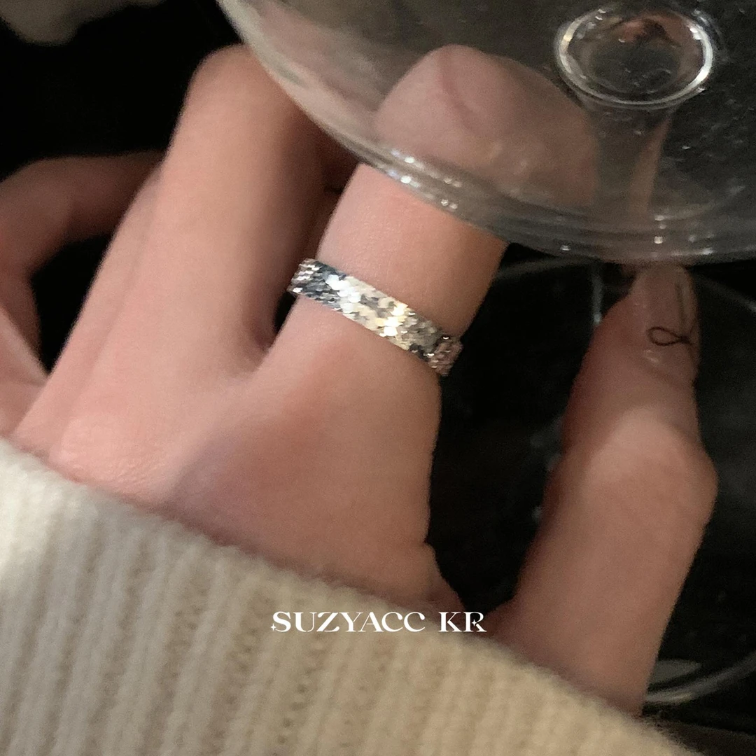 Suzyacc Kr 925银戒指 时尚百搭小众个性素款碎碎冰戒指DJ0072