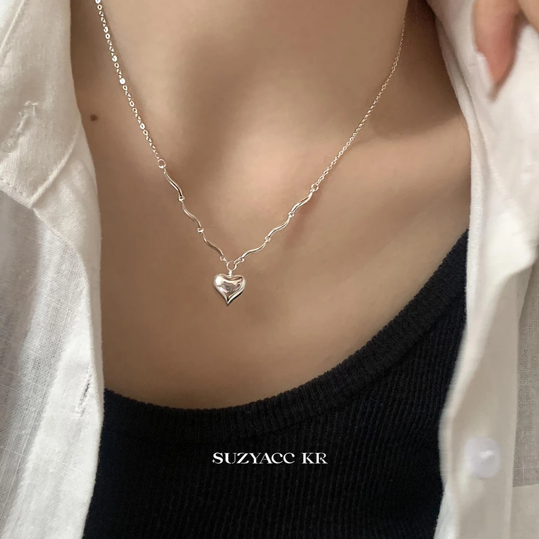 Suzyacc Kr 坠链均925银 轻奢时尚爱心项链气质锁骨链DX0162