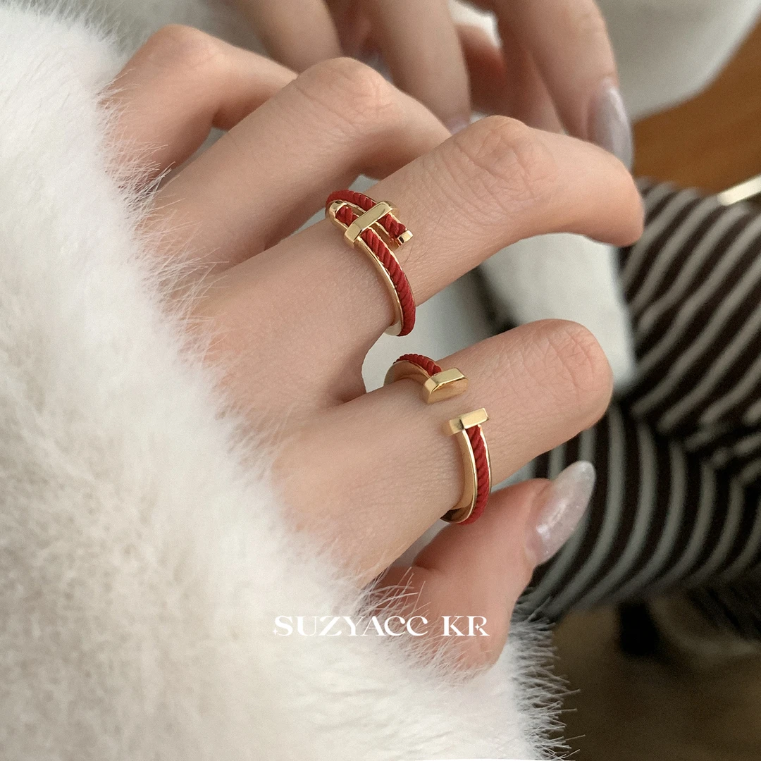 Suzyacc Kr 合金戒指 好 新年好运配饰红绳开口戒指J0679