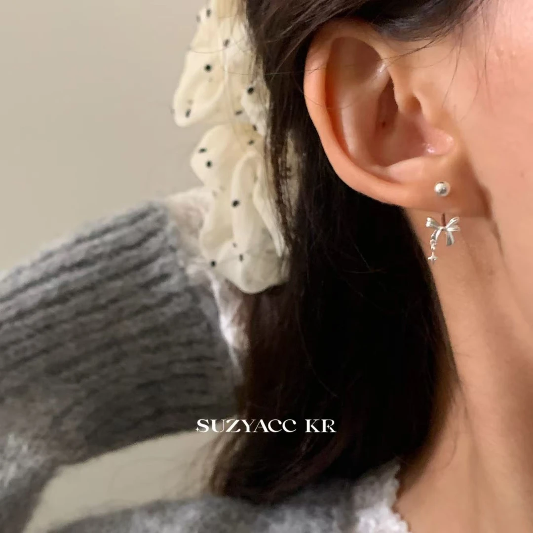 Suzyacc Kr 925银耳饰 简约气质灵动蝴蝶结耳环百搭小众insDE0059