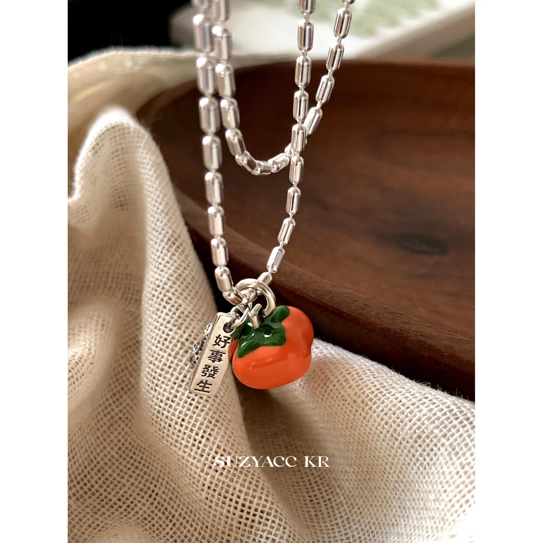 新年礼物 坠链均925银 好事发生柿子项链气质可爱百搭精致X1043