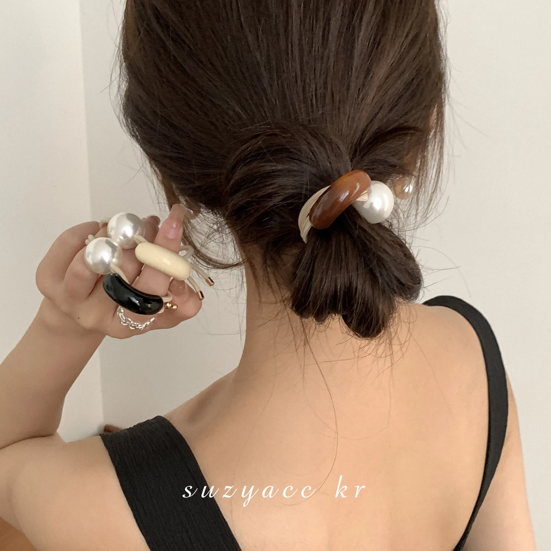 Suzyacc Kr简约设计感亚克力仿珍珠皮筋头绳女高级感发绳F2693