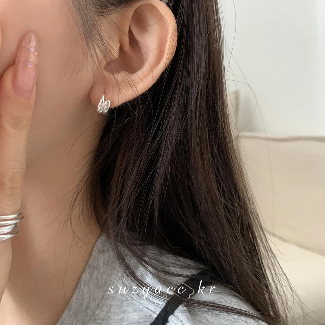 Suzyacc Kr 925银耳饰 简约韩系气质925银耳扣圈圈耳环韩版E1736