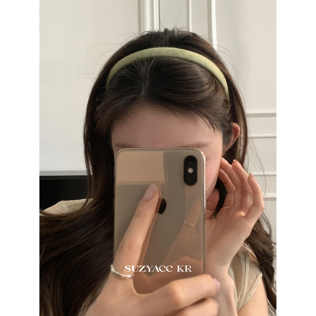 Suzyacc Kr超显白气质百搭网红绿色发箍新中式刺绣头饰法式F3303