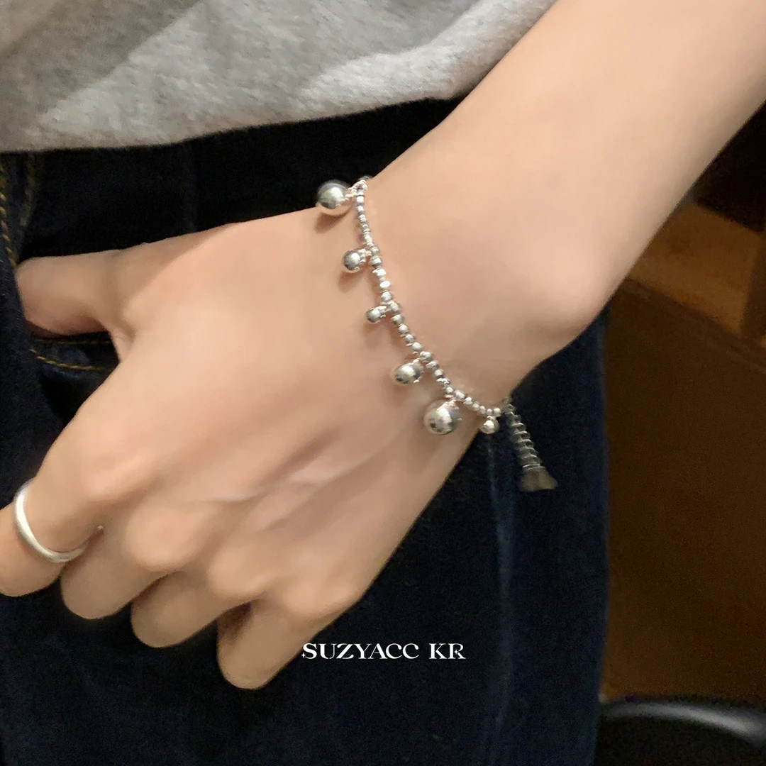 Suzyacc Kr 925银手链 纯银重工银球手链气质时尚时尚百搭C2194