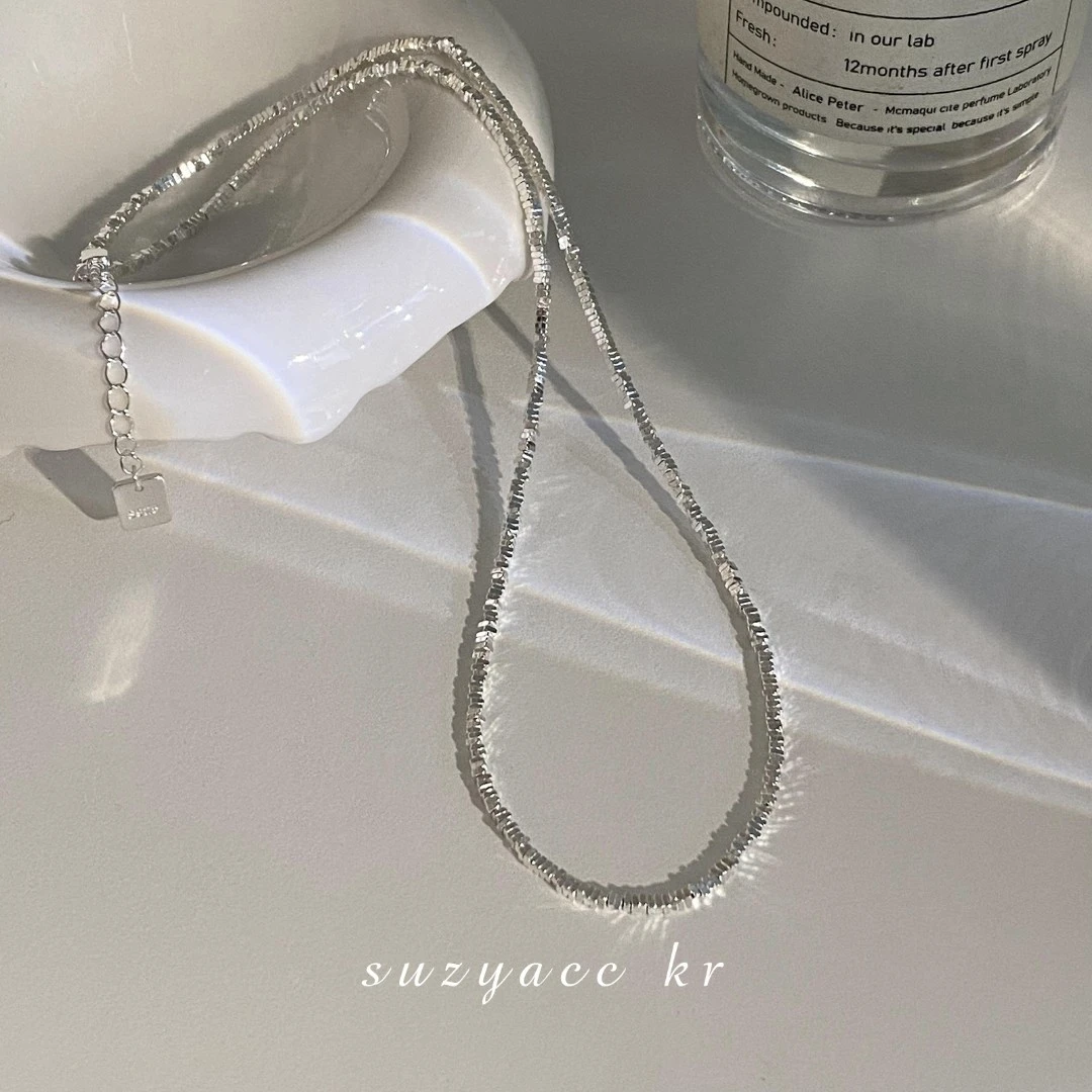 Suzyacc Kr 吊坠925银 爆闪锁骨链三角碎银蛇骨链素款项链X0624