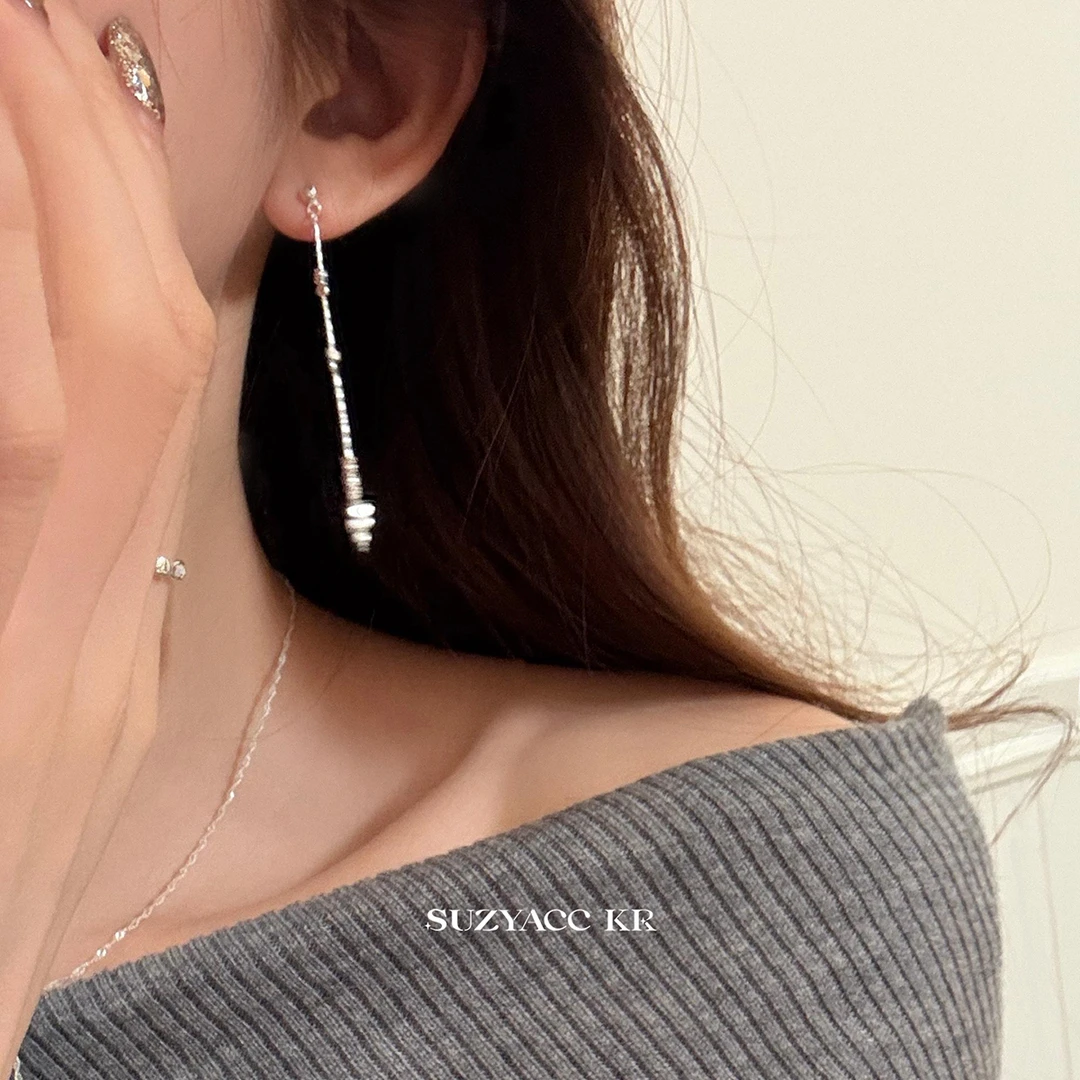 Suzyacc Kr 925银耳饰 纯银碎银子长耳环气质百搭E2593