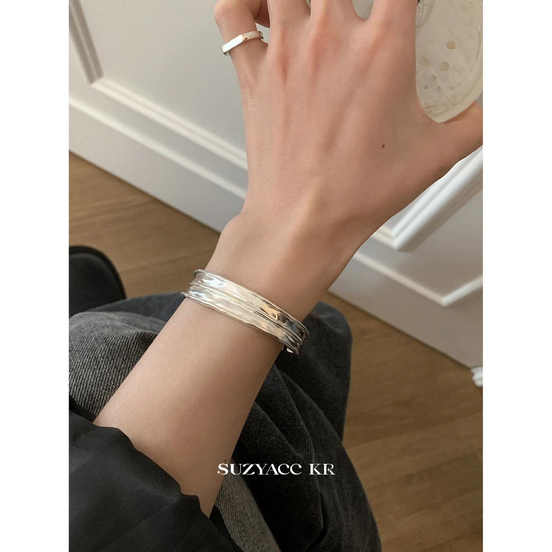 Suzyacc Kr 925银手镯 哑光肌理感重工手镯开口ins韩系C2171