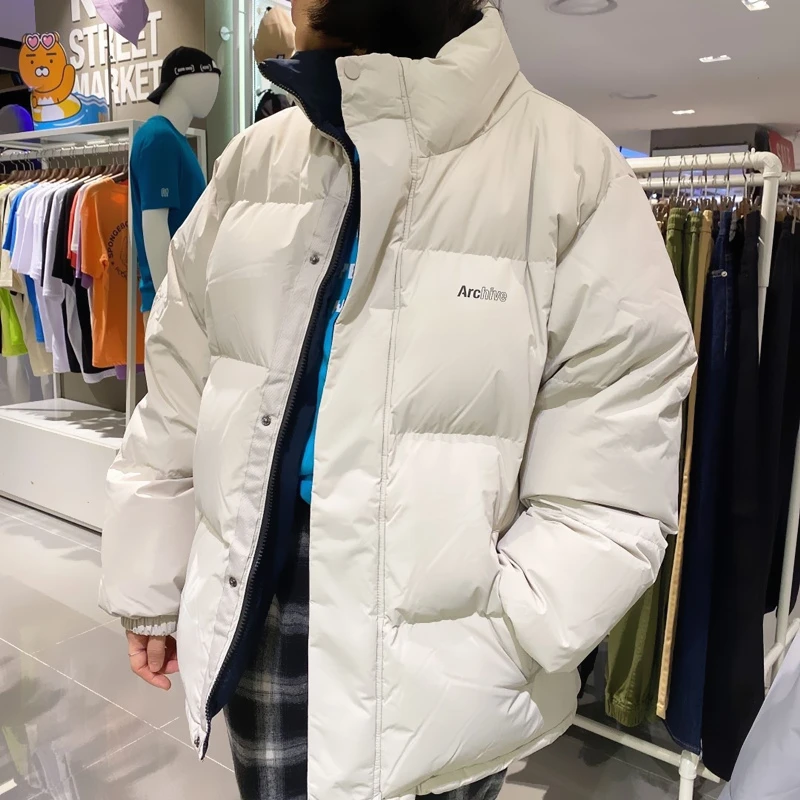 韩国双面穿立领羽绒服女短款2024年新款冬季面包服两面穿百搭外套