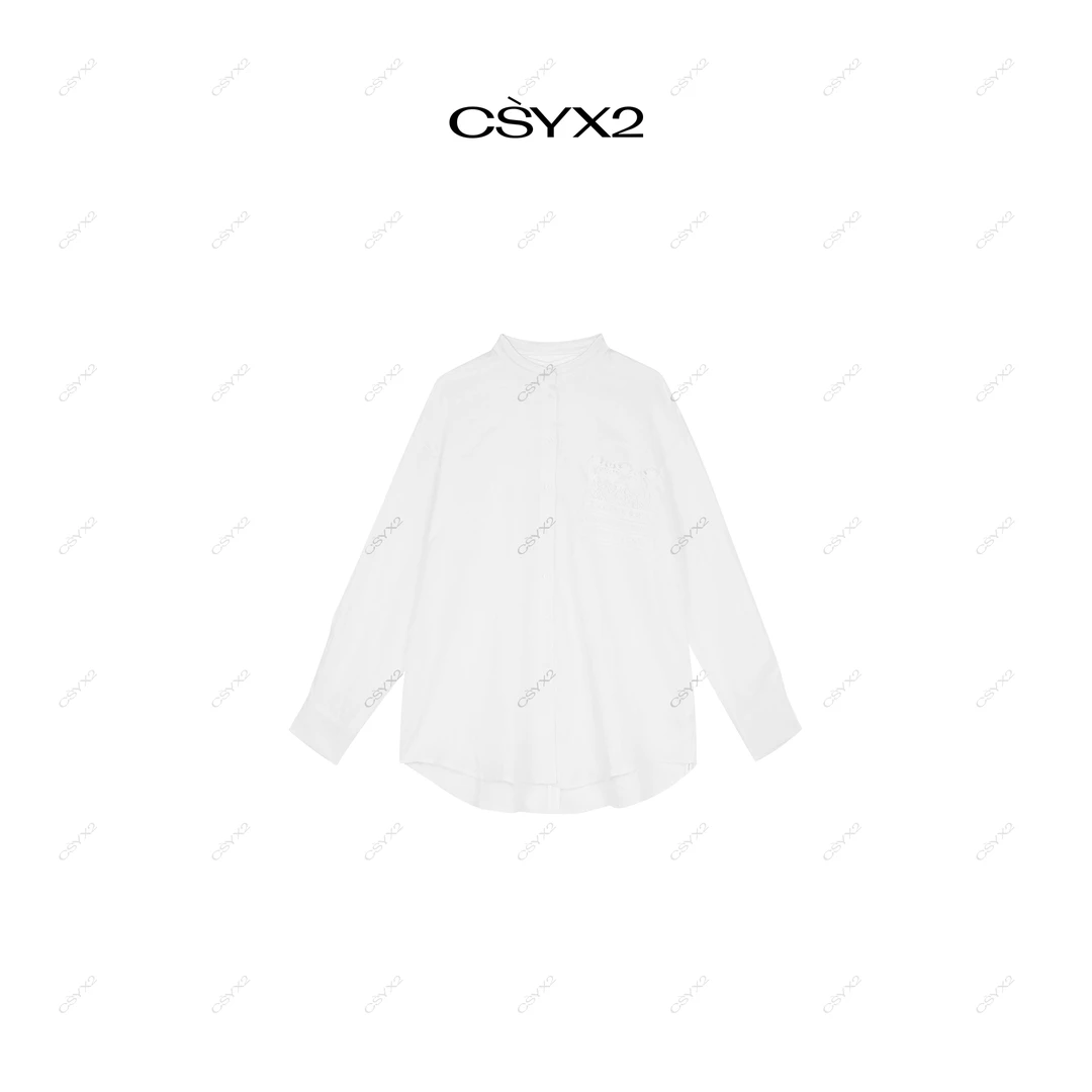 CsyX2-2024S/S时尚气质后背镂空蕾丝口袋长袖衬衣S11097
