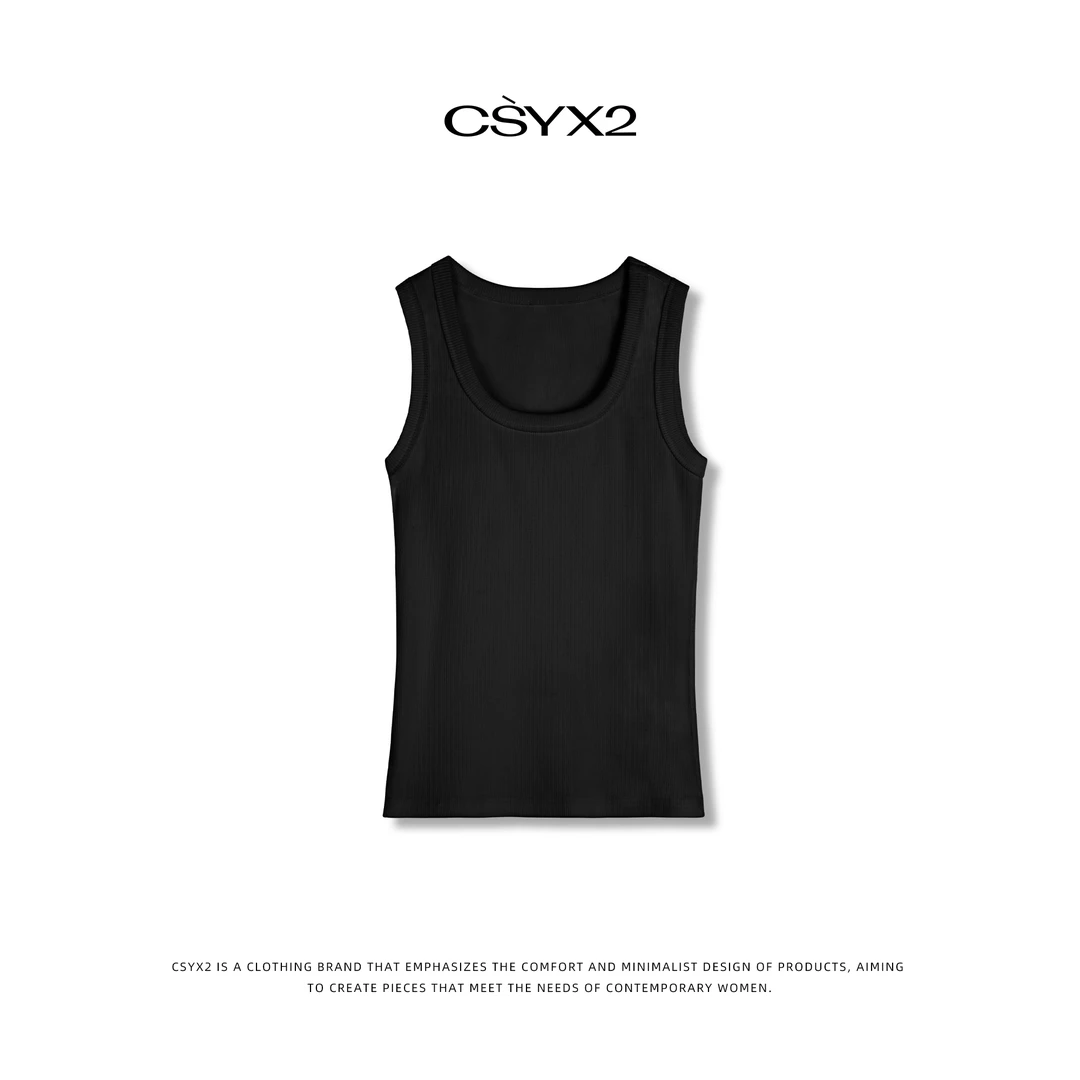 CsyX2-2025S/早秋新款匹马棉TR斜纹显瘦宽松大U领修身背心S10800