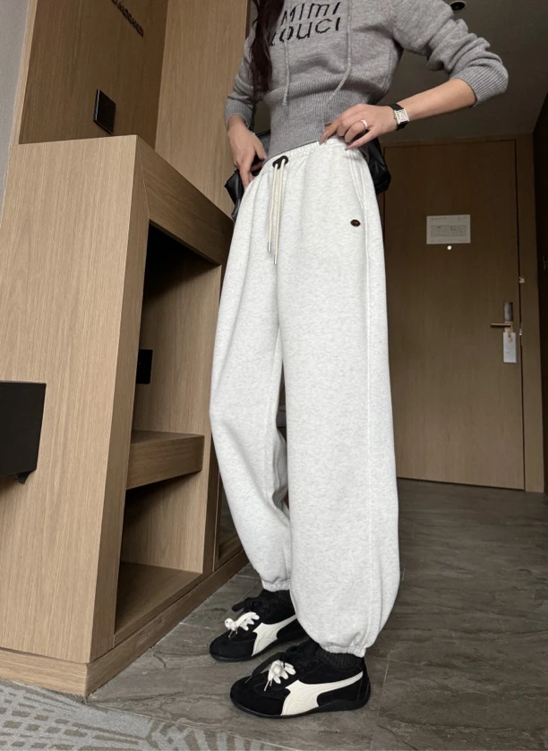 xinTY韩G蛋蛋裤24年秋冬宽松束脚绒卫裤女直筒束腿2穿版