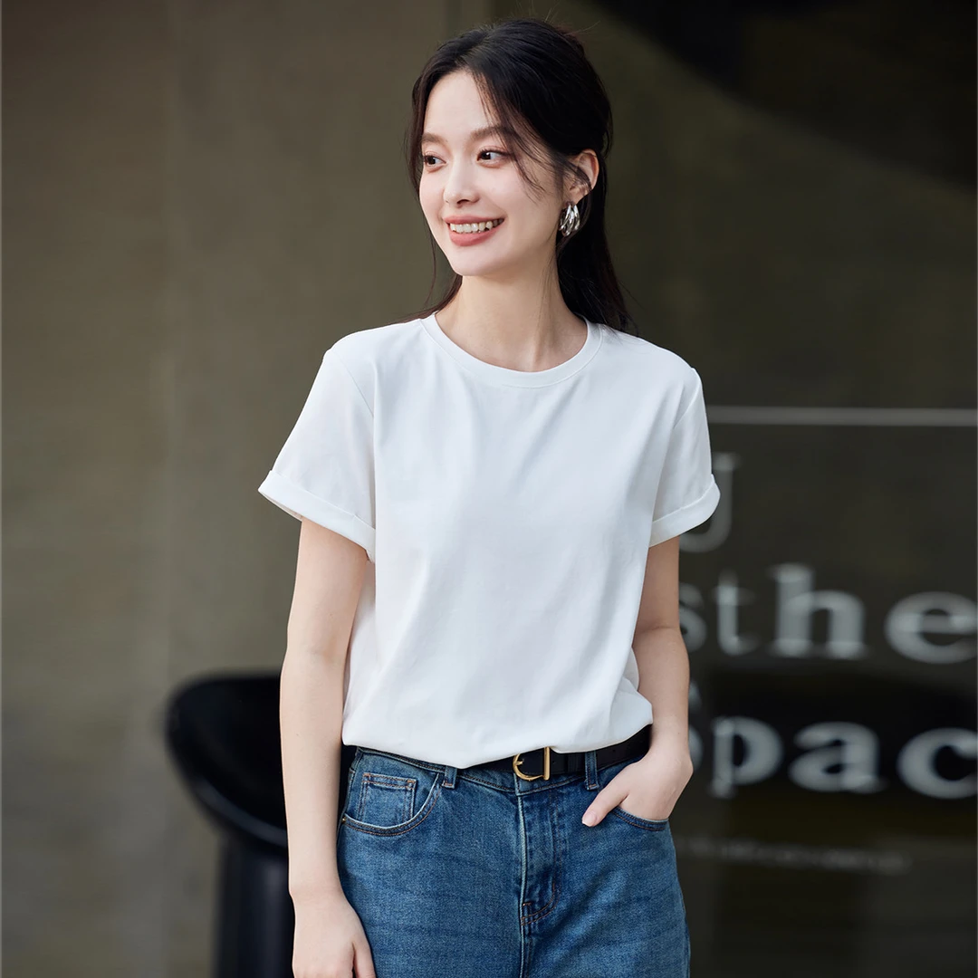 【短袖】茵曼24年夏季宽松百搭t恤女舒适透气圆领上衣女女款