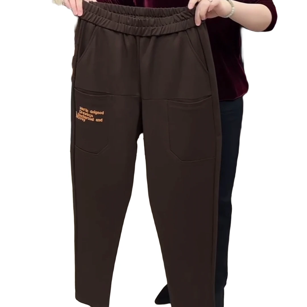 小爱259加绒新款大码百搭刺绣高腰显瘦休闲宽松老爹裤