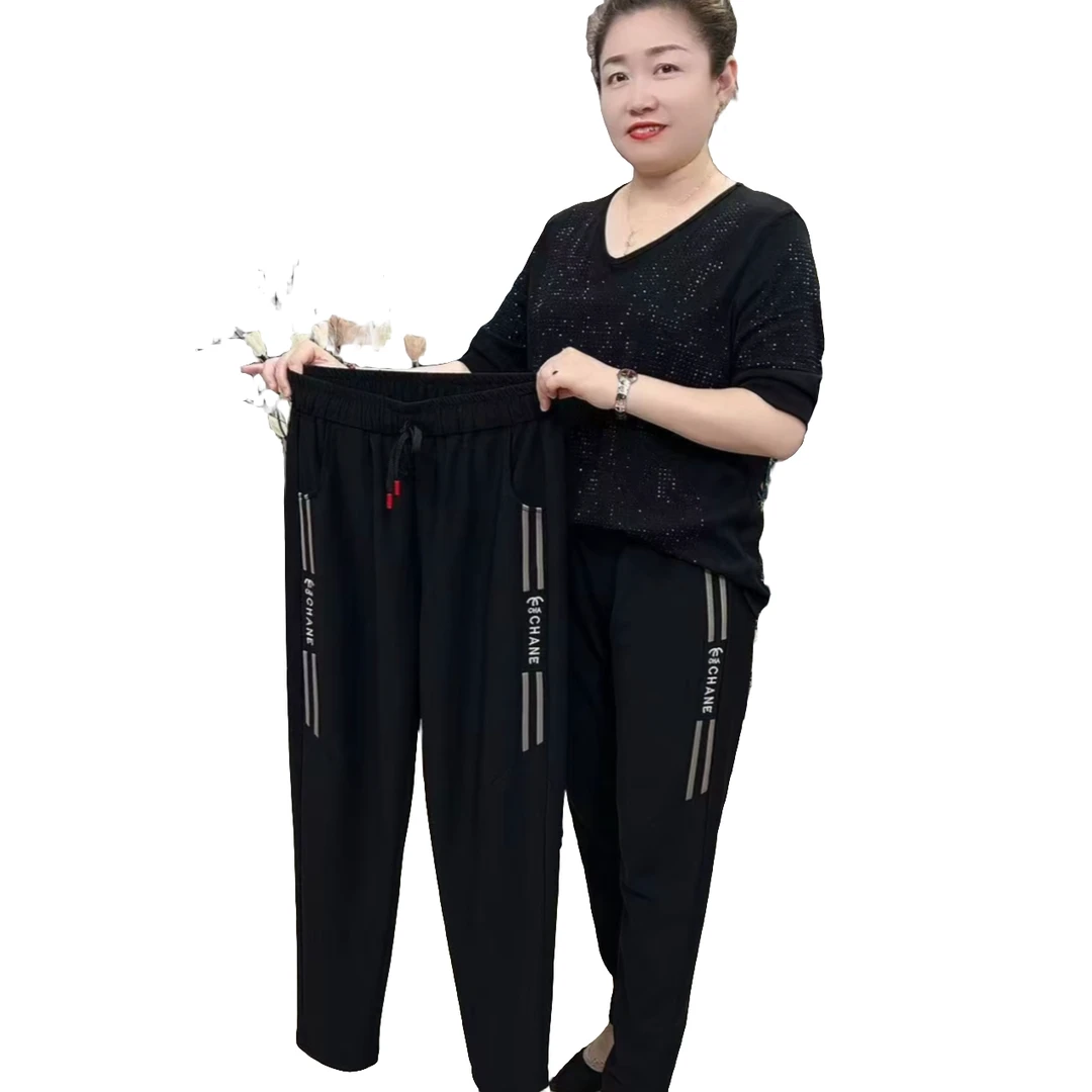 3159新款大码显瘦刺绣高腰弹力百搭透气休闲哈伦裤
