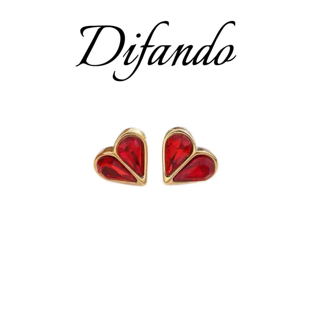 DIFANDO轻奢高级红色爱心镶嵌气质耳钉E015
