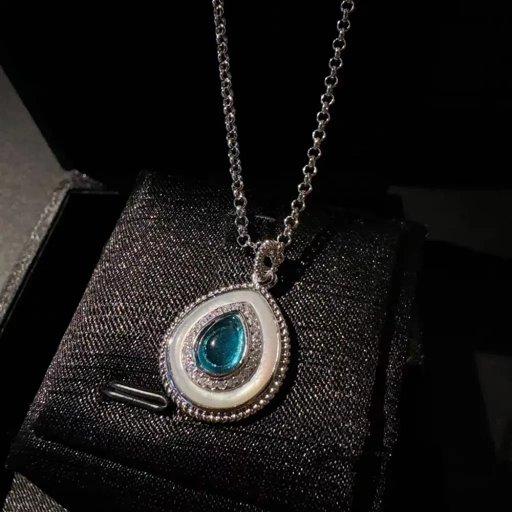 DIFANDO法式轻奢海蓝眼泪坠链镶嵌小众项链X039