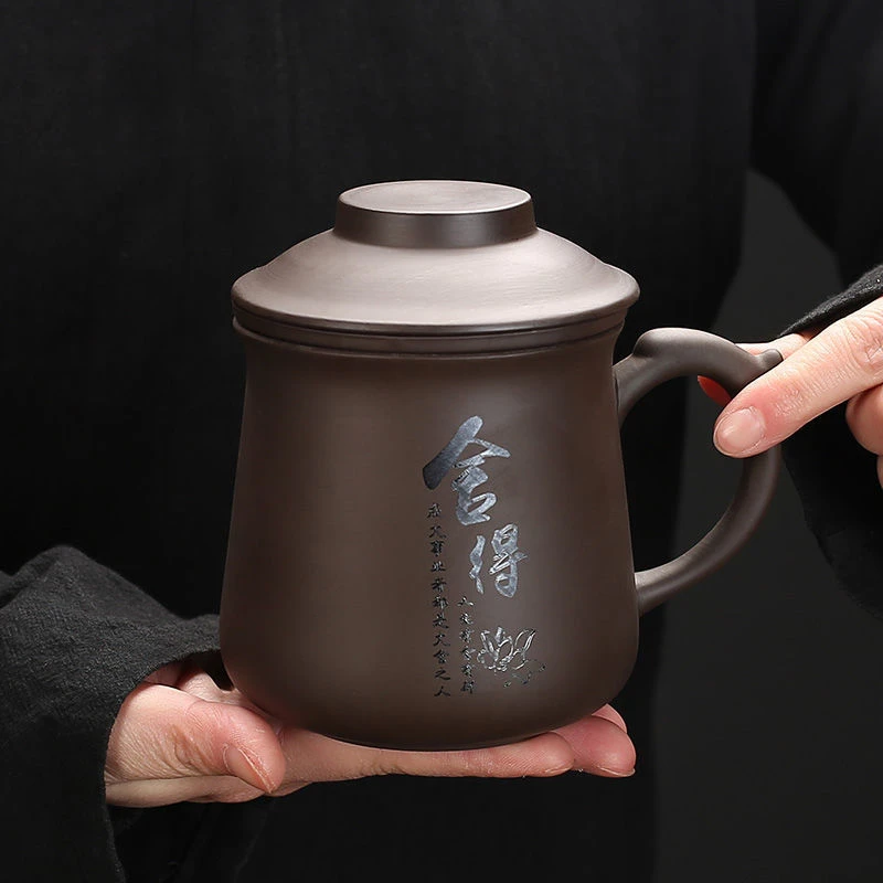 紫砂办公杯茶杯带盖过滤内胆家用泡茶个人功夫茶杯喝水杯茶水杯