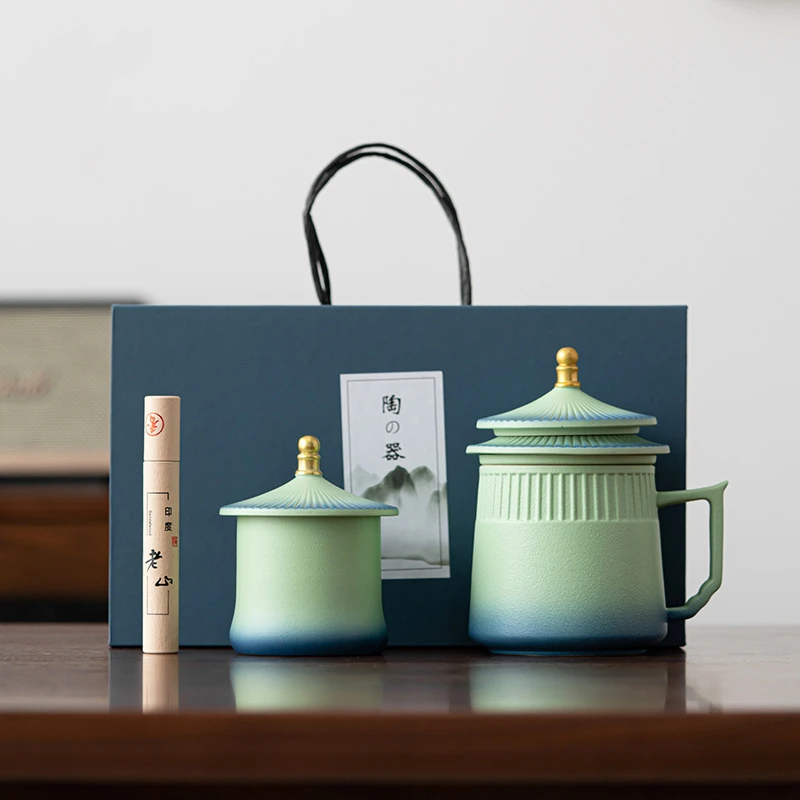 仿故宫马克杯陶瓷茶水分离泡茶杯子家用水杯带盖商务伴手礼送礼