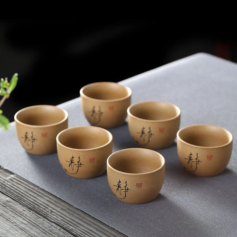6个功夫茶具小茶杯陶瓷杯茶碗粗陶茶盏品茗杯茶艺主人杯配件盏茶