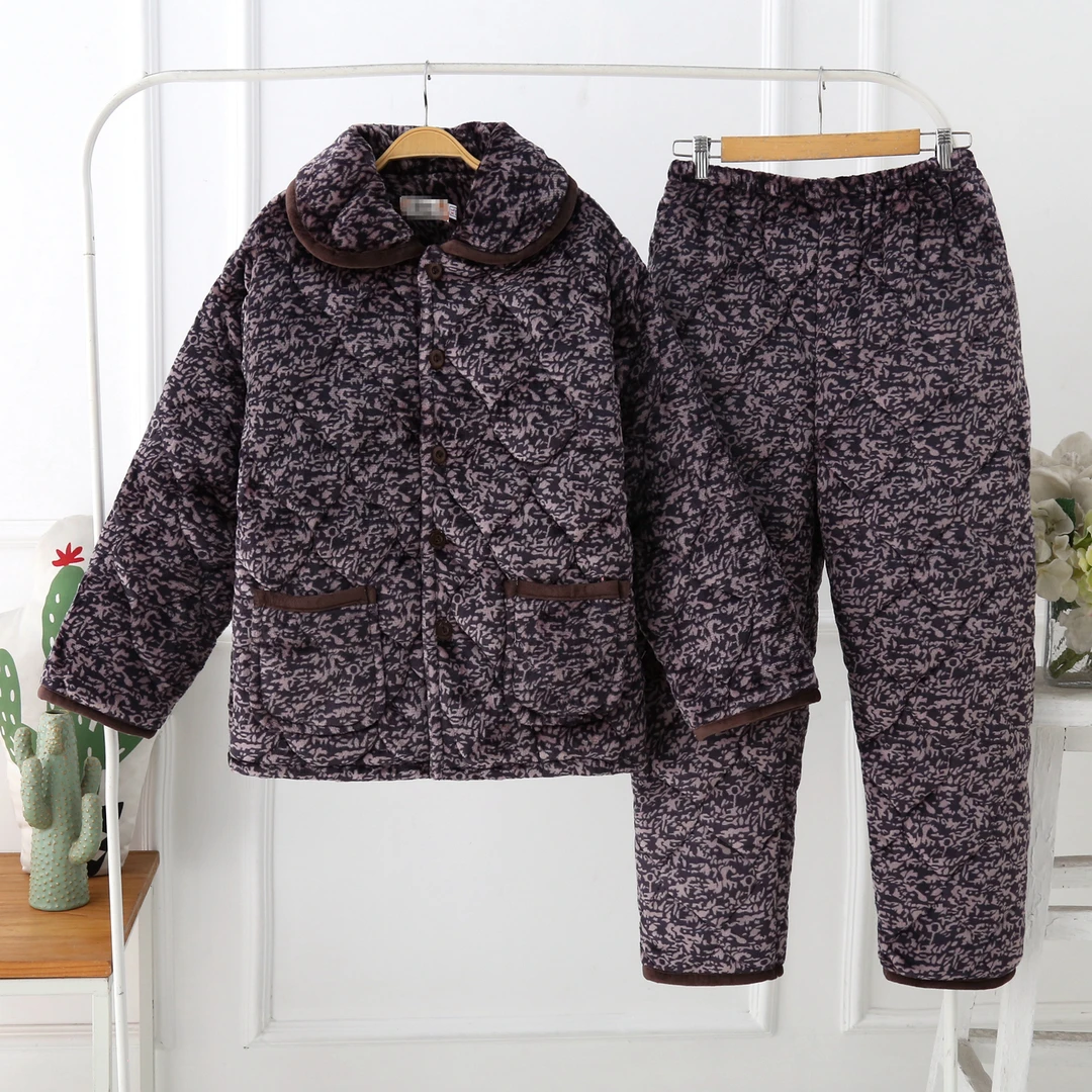 中老年保暖夹棉老人加厚睡衣套装珊瑚绒妈妈装家居服大码衣女套装