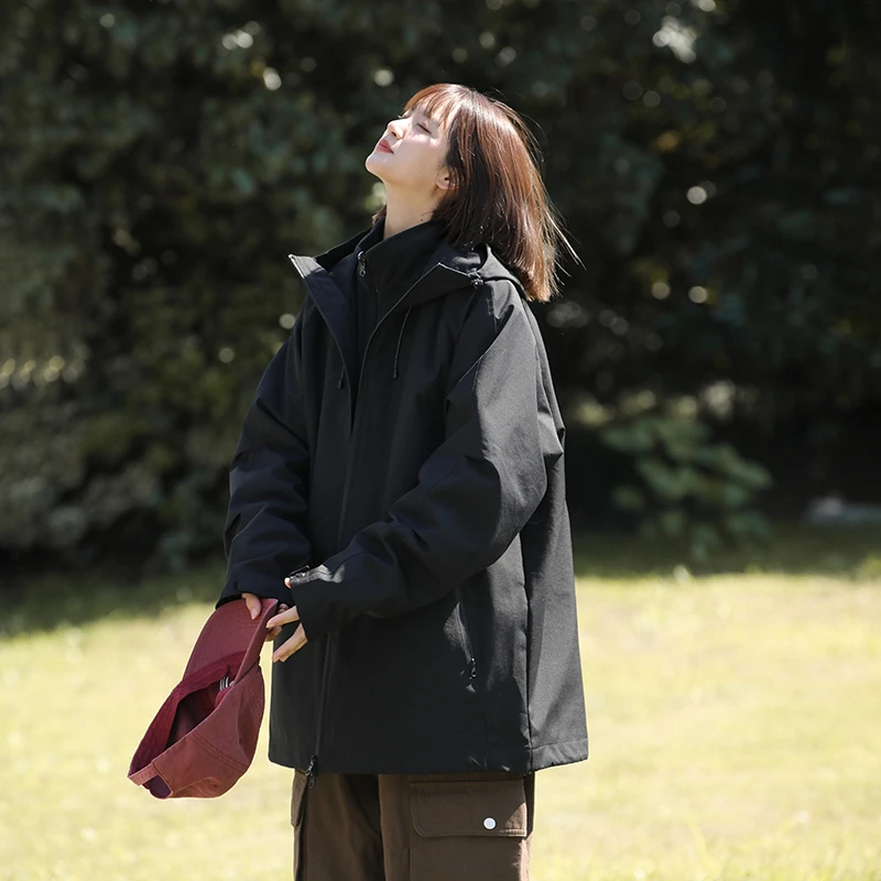 GSON冲锋风衣外套女防风防水三合一可拆卸连帽夹克百搭宽松外套