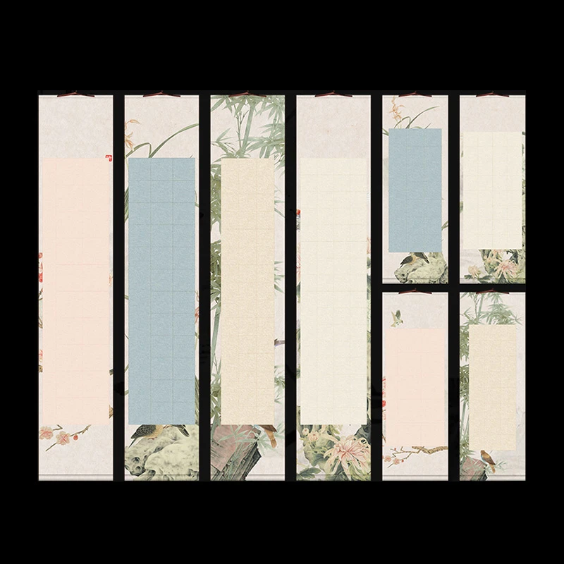 宣纸梅兰竹菊方格挂轴卷轴四尺对开四开免装裱书法半生半熟作品纸