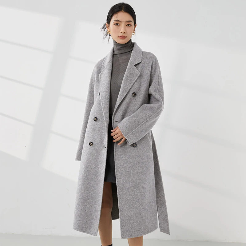 【曼贝】高级灰轻奢100%澳毛双面呢外套百搭休闲气质8384009【茜】