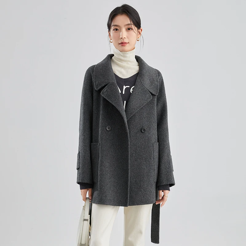 【曼贝】轻奢高定100%澳毛系带双面气质时尚毛呢大衣8484047【佳莹】