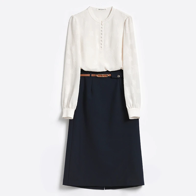 【曼贝】长袖衬衫女高级感新款气质宽松遮肉显瘦职业上衣8393121