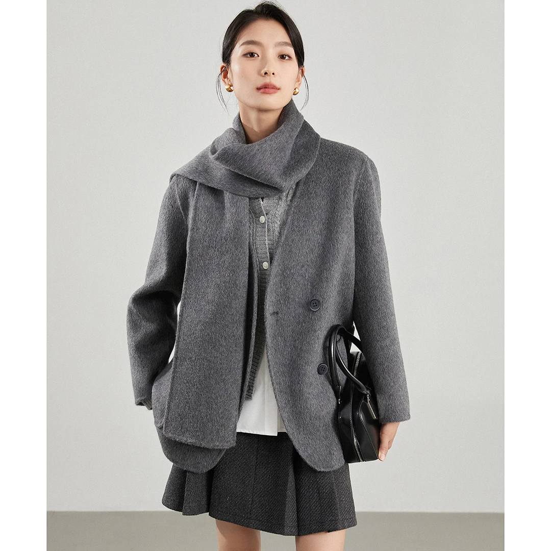 【曼贝】轻奢气质西装100%绵羊毛外套冬宽松时尚毛呢8484056【佳莹】
