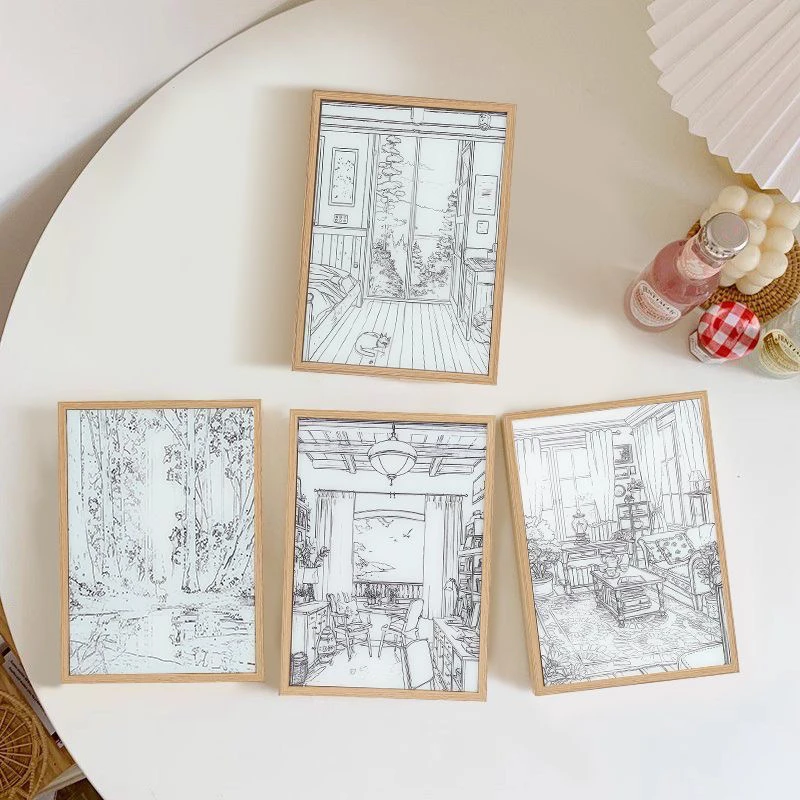 复古手工成品灯光画可用于卧室摆件礼物创意家用简约防烫方形